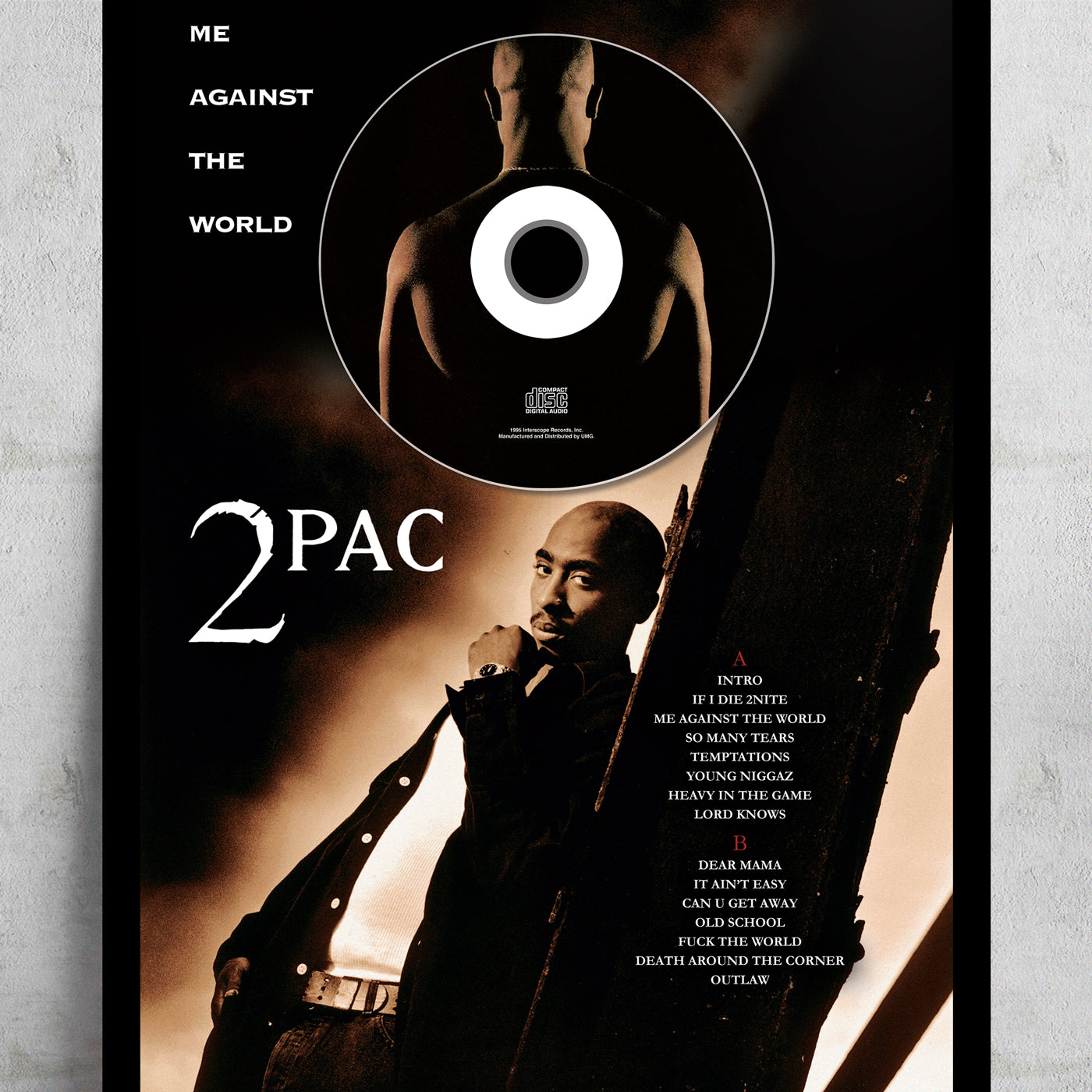 2PAC TUPAC SHAKUR 'ME AGAINST THE WORLD' Framed CD Album Plaque